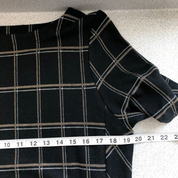 J.Jill Ponte Dress Women Medium Black Open Pane Plaid Short Sleeve Pockets - Picture 6 of 11